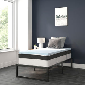 English Elm 14 Inch Metal Platform Bed Frame with 12 Inch Pocket Spring Mattress in a Box and 2 Inch Cool Gel Memory Foam Topper - Twin