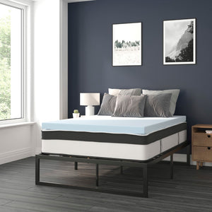 English Elm 14 Inch Metal Platform Bed Frame with 12 Inch Pocket Spring Mattress in a Box and 3 inch Cool Gel Memory Foam Topper - Full