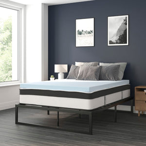 English Elm 14 Inch Metal Platform Bed Frame with 12 Inch Pocket Spring Mattress in a Box and 3 inch Cool Gel Memory Foam Topper - Queen