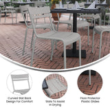 English Elm Commercial Grade Commercial Grade Steel Stack Chair, Indoor-Outdoor Armless Chair with 2 Slat Back in Quicksilver