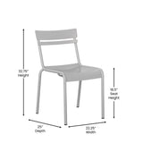 English Elm Commercial Grade Commercial Grade Steel Stack Chair, Indoor-Outdoor Armless Chair with 2 Slat Back in Quicksilver