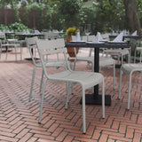 English Elm Commercial Grade Commercial Grade Steel Stack Chair, Indoor-Outdoor Armless Chair with 2 Slat Back in Quicksilver