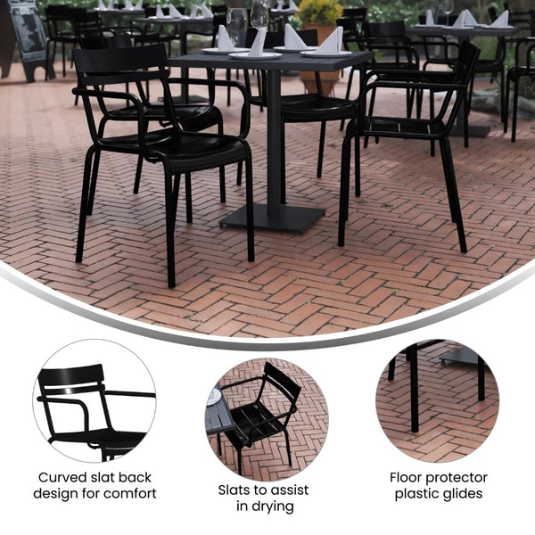 English Elm Commercial Grade Commercial Grade Steel Indoor-Outdoor Stackable Chair with 2 Slats and Arms