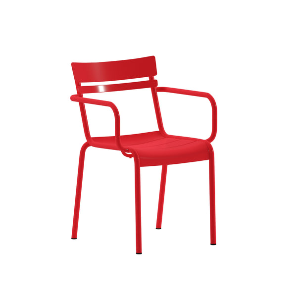 English Elm Commercial Grade Commercial Grade Steel Indoor-Outdoor Stackable Chair with 2 Slats and Arms