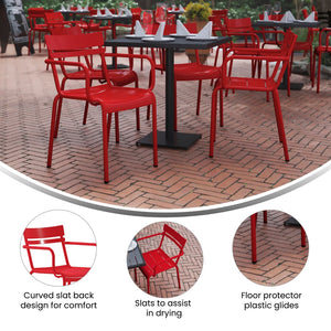 English Elm Commercial Grade Commercial Grade Steel Indoor-Outdoor Stackable Chair with 2 Slats and Arms