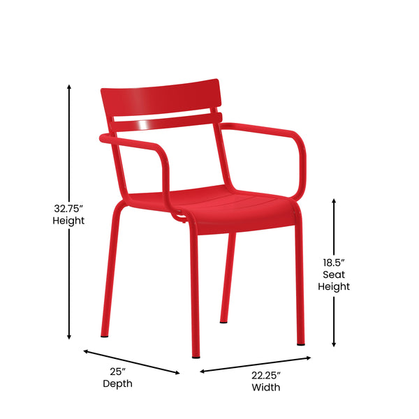 English Elm Commercial Grade Commercial Grade Steel Indoor-Outdoor Stackable Chair with 2 Slats and Arms