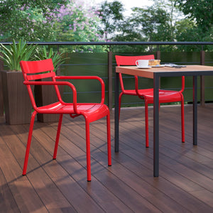 English Elm Commercial Grade Commercial Grade Steel Indoor-Outdoor Stackable Chair with 2 Slats and Arms