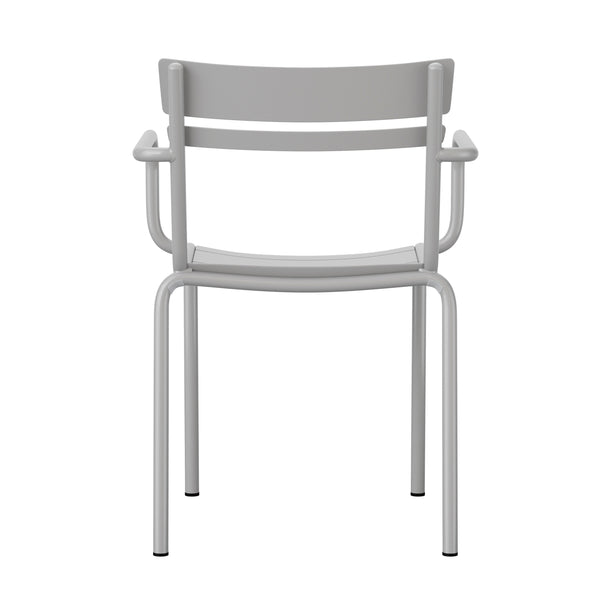 English Elm Commercial Grade Commercial Grade Steel Indoor-Outdoor Stackable Chair with 2 Slats and Arms