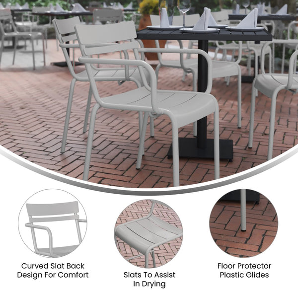 English Elm Commercial Grade Commercial Grade Steel Indoor-Outdoor Stackable Chair with 2 Slats and Arms