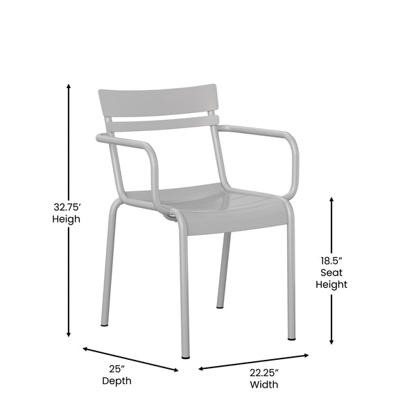 English Elm Commercial Grade Commercial Grade Steel Indoor-Outdoor Stackable Chair with 2 Slats and Arms