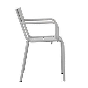English Elm Commercial Grade Commercial Grade Steel Indoor-Outdoor Stackable Chair with 2 Slats and Arms
