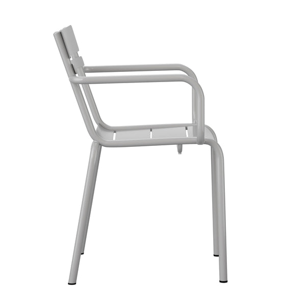 English Elm Commercial Grade Commercial Grade Steel Indoor-Outdoor Stackable Chair with 2 Slats and Arms