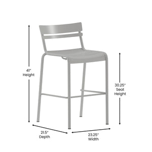 English Elm Commercial Grade Commercial Grade Metal Indoor-Outdoor Bar Height Stool with 2 Slats