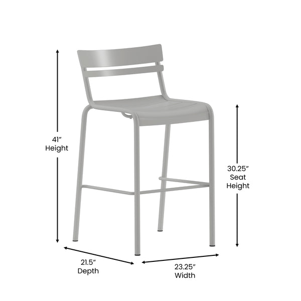 English Elm Commercial Grade Commercial Grade Metal Indoor-Outdoor Bar Height Stool with 2 Slats