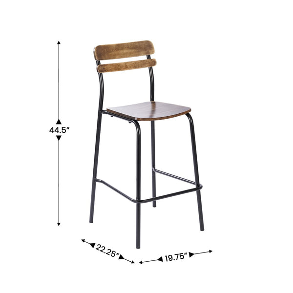 English Elm Commercial Grade Commercial Grade Solid Wood Bar Stool with Black Metal Frame and Finish