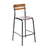 English Elm Commercial Grade Commercial Grade Solid Wood Bar Stool with Black Metal Frame and Finish