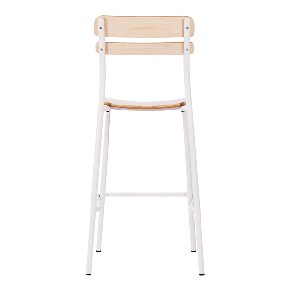 English Elm Commercial Grade Commercial Grade Solid Wood Bar Stool with Metal Frame and Finish