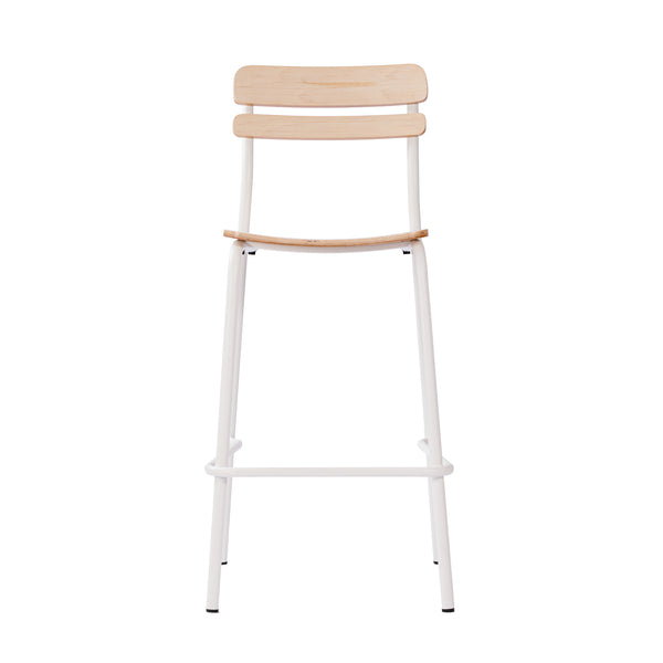 English Elm Commercial Grade Commercial Grade Solid Wood Bar Stool with Metal Frame and Finish