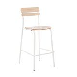 English Elm Commercial Grade Commercial Grade Solid Wood Bar Stool with Metal Frame and Finish