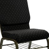 English Elm Commercial Grade Series 18.5''W Church Chair in Dot Patterned Fabric with Book Rack - Gold Vein Frame