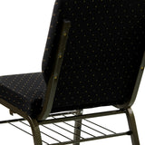 English Elm Commercial Grade Series 18.5''W Church Chair in Dot Patterned Fabric with Book Rack - Gold Vein Frame