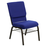 English Elm Commercial Grade Series 18.5''W Church Chair in Navy Fabric with Book Rack - Gold Vein Frame