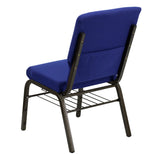 English Elm Commercial Grade Series 18.5''W Church Chair in Navy Fabric with Book Rack - Gold Vein Frame