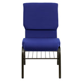 English Elm Commercial Grade Series 18.5''W Church Chair in Navy Fabric with Book Rack - Gold Vein Frame