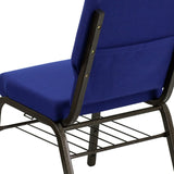 English Elm Commercial Grade Series 18.5''W Church Chair in Navy Fabric with Book Rack - Gold Vein Frame