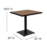 English Elm Commercial Grade Indoor/Outdoor 3 Piece Patio Dining Table Set - 30" Square Faux Table & 2 Stacking Club Chairs with Accented Arms