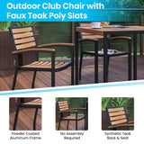 English Elm Commercial Grade Indoor/Outdoor 3 Piece Patio Dining Table Set - 30" Square Faux Table & 2 Stacking Club Chairs with Accented Arms