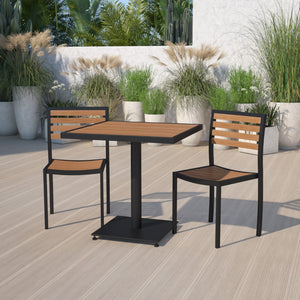 English Elm Commercial Grade Outdoor Patio Bistro Dining Table Set with 2 Chairs and Faux Poly Slats