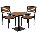 English Elm Commercial Grade Outdoor Patio Bistro Dining Table Set with 2 Chairs and Faux Poly Slats