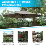 English Elm Commercial Grade 7 Piece All-Weather Deck or Patio Set - 4 Stacking Faux Teak Chairs, 30" x 48" Faux Teak Table, Umbrella & Base