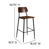 English Elm Commercial Grade Industrial Barstool with Gunmetal Steel Frame and Rustic Wood Seat