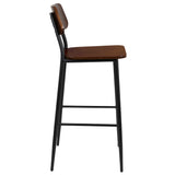 English Elm Commercial Grade Industrial Barstool with Gunmetal Steel Frame and Rustic Wood Seat