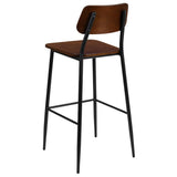 English Elm Commercial Grade Industrial Barstool with Gunmetal Steel Frame and Rustic Wood Seat