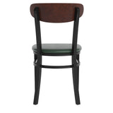 English Elm Commercial Grade Commercial Dining Chair with 500 LB. Capacity Black Steel Frame, Walnut Finish Wooden Boomerang Back, and Vinyl Seat