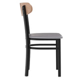 English Elm Commercial Grade Commercial Dining Chair with 500 LB. Capacity Black Steel Frame, Natural Birch Finish Wooden Boomerang Back, and Vinyl Seat