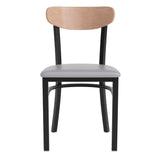 English Elm Commercial Grade Commercial Dining Chair with 500 LB. Capacity Black Steel Frame, Natural Birch Finish Wooden Boomerang Back, and Vinyl Seat