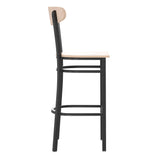 English Elm Commercial Grade Commercial Grade Barstool with 500 LB. Capacity Black Steel Frame, Solid Wood Seat, and Boomerang Back, Finish