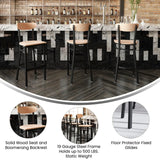 English Elm Commercial Grade Commercial Grade Barstool with 500 LB. Capacity Black Steel Frame, Solid Wood Seat, and Boomerang Back, Finish