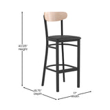 English Elm Commercial Grade Commercial Barstool with 500 LB. Capacity Steel Frame, Natural Birch Finish Wooden Boomerang Back, and Vinyl Seat