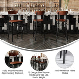 English Elm Commercial Grade Commercial Grade Barstool with 500 LB. Capacity Black Steel Frame, Solid Wood Seat, and Boomerang Back, Finish