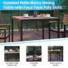 English Elm Commercial Grade 3 Piece Outdoor Dining Table Set - Synthetic Poly Slats - 35" Square Steel Framed Table - Umbrella Hole - 2 Club Chairs