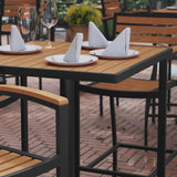 English Elm Commercial Grade Commercial Grade 32" Square Outdoor Bar Height Table with Faux Poly Resin Slats