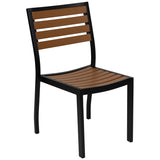 English Elm Commercial Grade Outdoor Stackable Side Chair with Faux Poly Slats