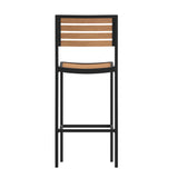 English Elm Commercial Grade Commercial Grade Bar Height Stool, All-Weather Outdoor Bar Stool with Faux Wood Poly Resin Slats and Aluminum Frame,