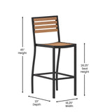 English Elm Commercial Grade Commercial Grade Bar Height Stool, All-Weather Outdoor Bar Stool with Faux Wood Poly Resin Slats and Aluminum Frame,