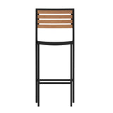 English Elm Commercial Grade Commercial Grade Bar Height Stool, All-Weather Outdoor Bar Stool with Faux Wood Poly Resin Slats and Aluminum Frame,